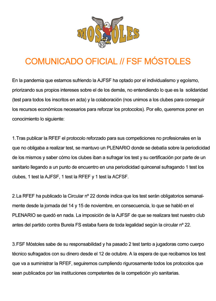 COMUNICADO OFICIAL // FSF MÓSTOLES